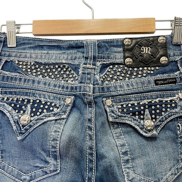 Miss Me Y2K Jeans Bling Rhinestone Angel Wing Bootcut Medium Wash JP5086 Size 29 - Picture 2 of 16